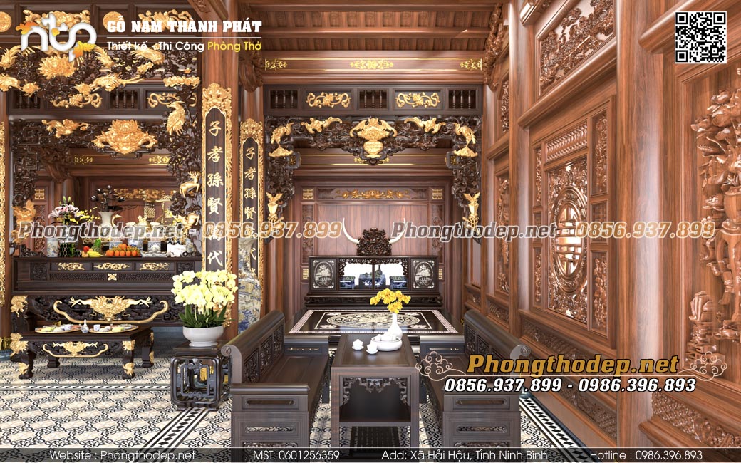 Gian bên cạnh gian thờ được bố trí hài hoà và hợp lý